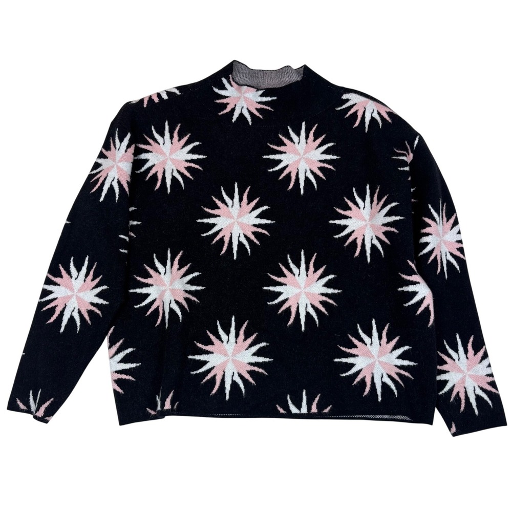 Maeve by Anthropologie Black Pink Starburst Mock Neck Celestial Sweater Small